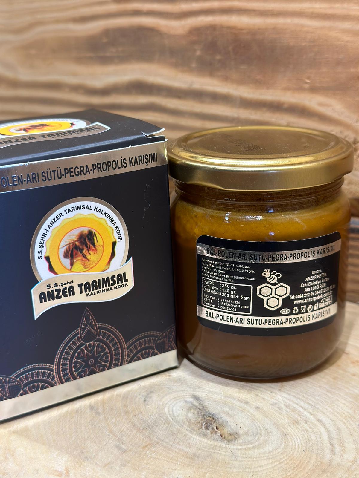 ANZER MACUN BAL-POLEN-ARI SÜTÜ-PEGRA-PROPOLİS 250 GR ANZER MACUN BAL-POLEN-ARI SÜTÜ-PEGRA-PROPOLİS 250 GR