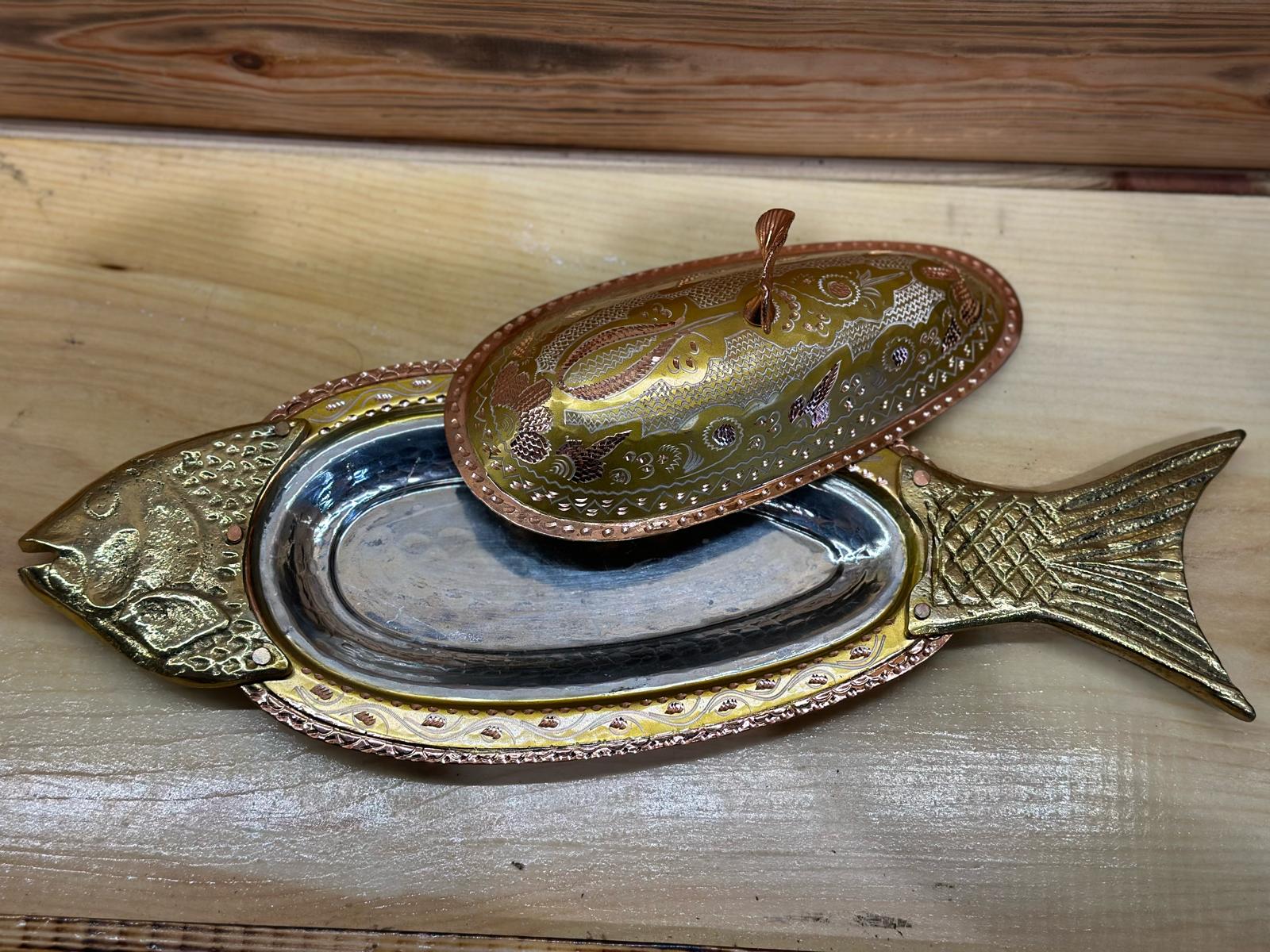 BAKIR BALIK SUNUMLUK EL İŞLEMESİ ALTIN SARISI BALIK 40 CM HAZNE 20 CM