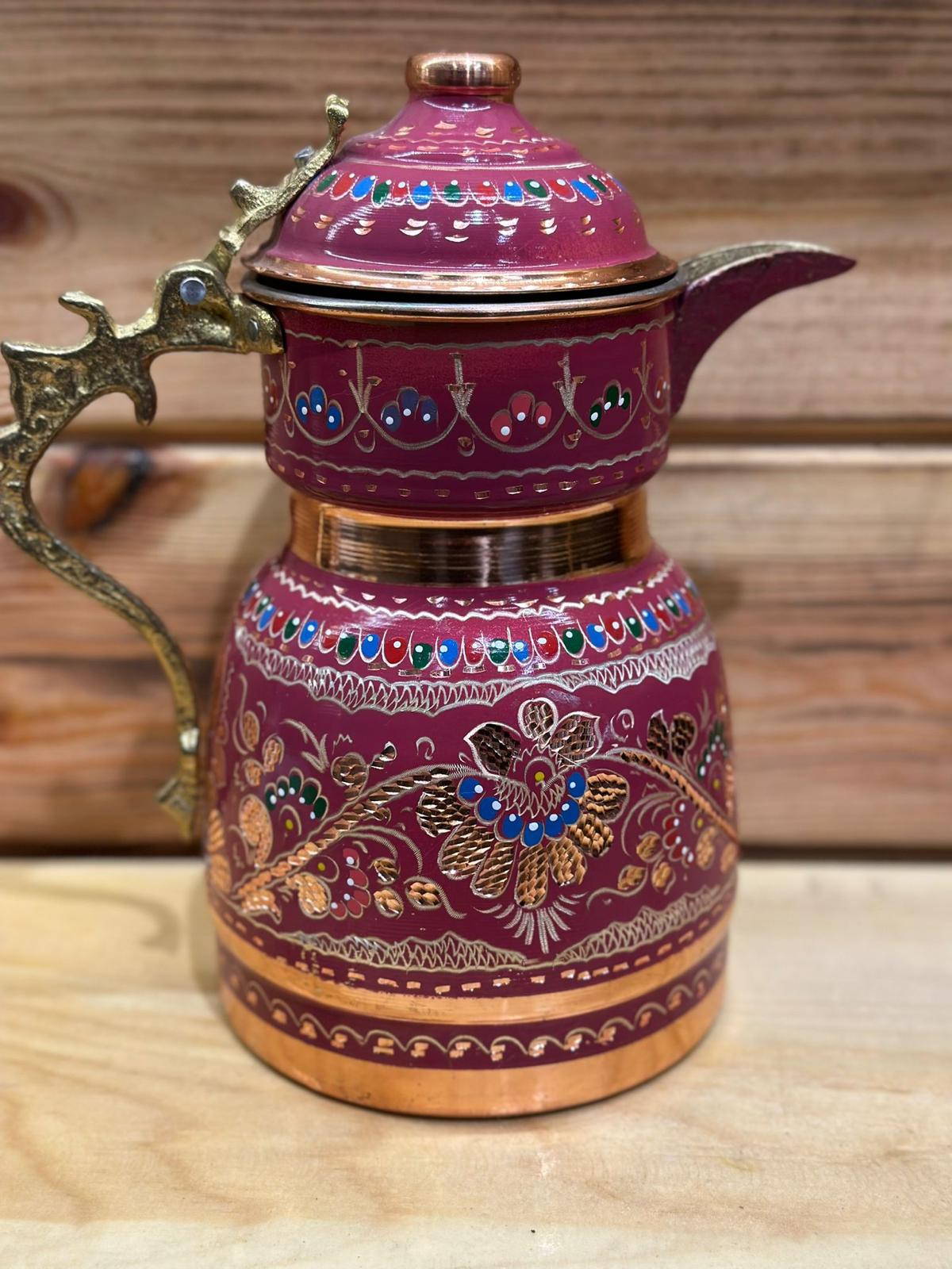 BAKIR KAPAKLI SÜRAHİ EL İŞLEMESİ FUŞYA