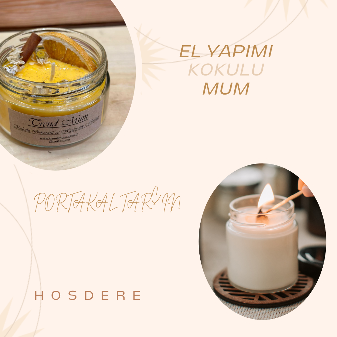 DEKORATİF KOKULU MUM PORTAKAL TARÇIN
