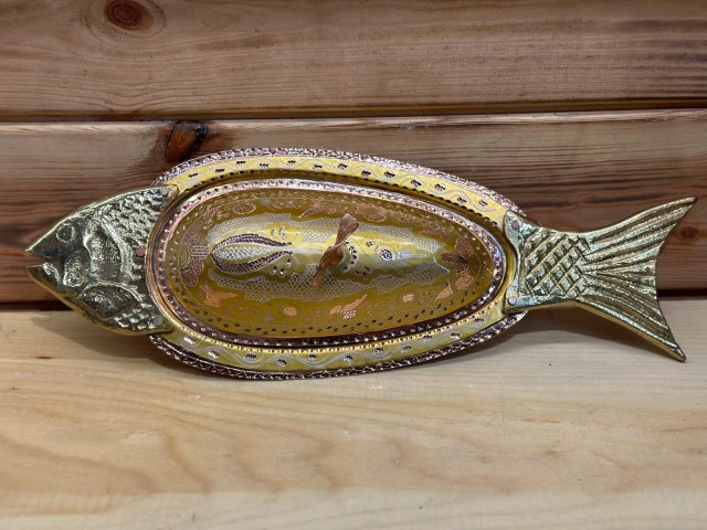 BAKIR BALIK SUNUMLUK EL İŞLEMESİ ALTIN SARISI BALIK 40 CM HAZNE 20 CM