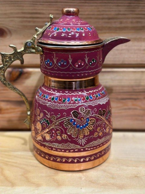 BAKIR KAPAKLI SÜRAHİ EL İŞLEMESİ FUŞYA