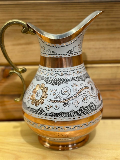 BAKIR  SÜRAHİ EL İŞLEMESİ BEYAZ